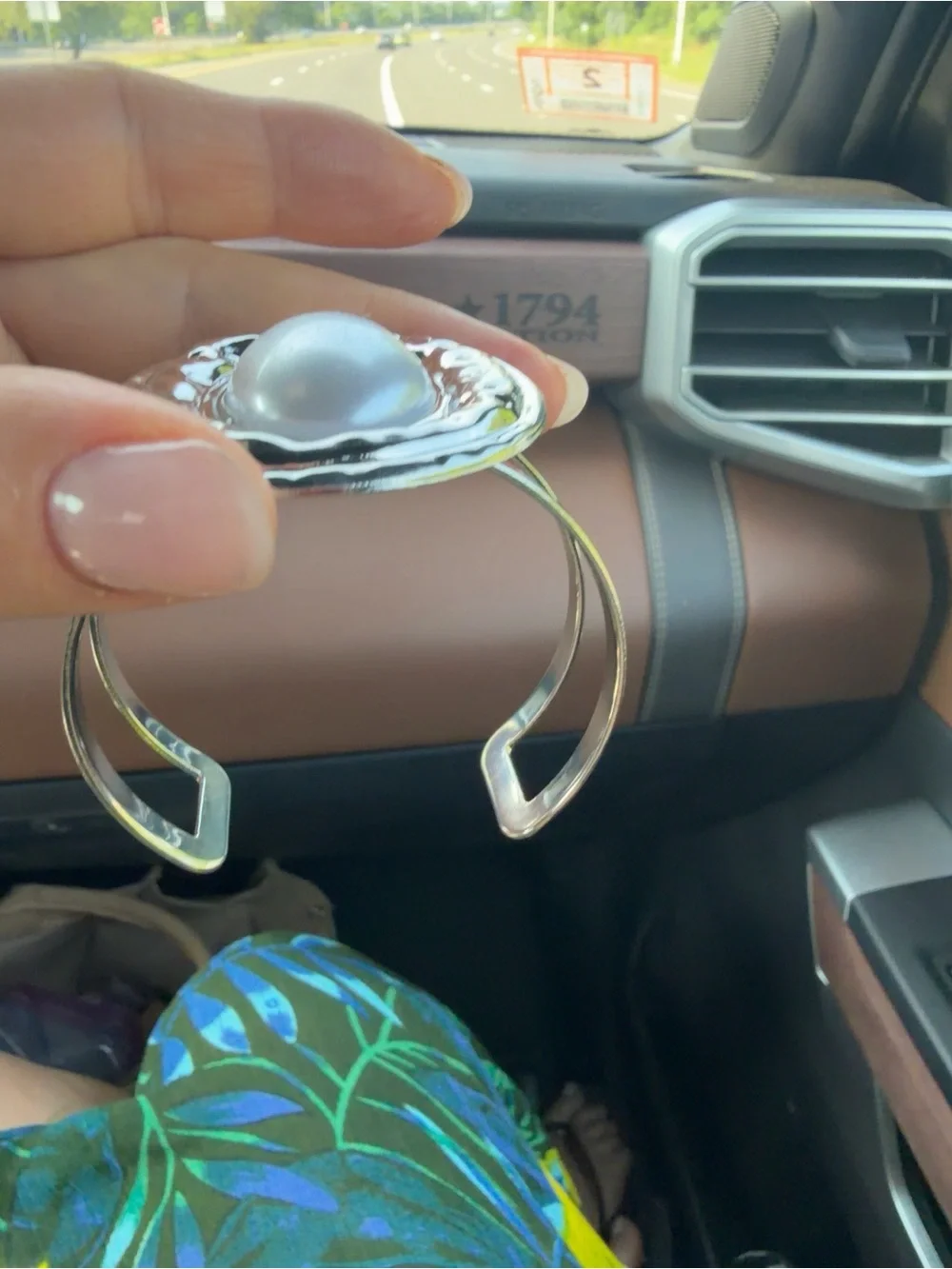 Silver-Tone Statement Pearl Cabochon Ring and Cuff Bracelet Set